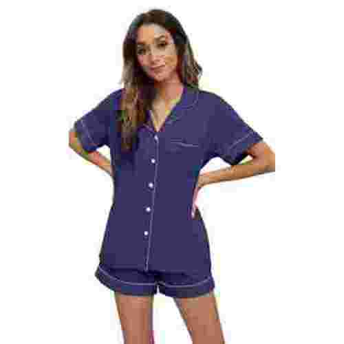 LYCY Women's Short Pajama Set, Soft Summer Button Down Pjs Sets,(Navy,L)