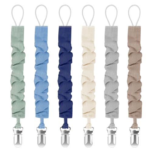 TenderBabe Pacifier Clip,6 Pack Pacifier Holder Clip with Adorable Frill Design,Soft Flexible Binky Clips for Baby Girl and Boy