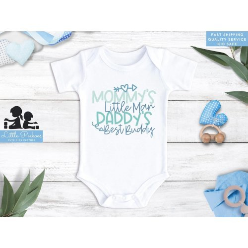 Mothers Day / Fathers Day Bodysuit - "Mommy's Little Man Daddy's Best Buddy" Onesie® - Mothers Day Baby Tee - Cute Boys Baby Shower Gift