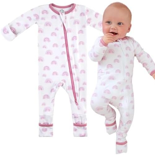 DREAMLAND BABY Bamboo Viscose Baby Pajamas (0-24 months). Ultra Soft Viscose Sleepers with 2-Way Zipper, Mitten & Foot Cuffs