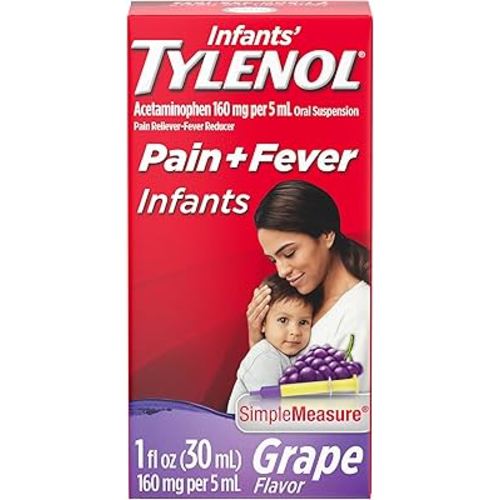 Infants' Tylenol Oral Suspension Liquid Medicine with Acetaminophen, Baby Fever Reducer & Pain Reliever for Minor Aches & Pains, Sore Throat, Headache & Toothache, Grape Flavor, 1 fl. Oz