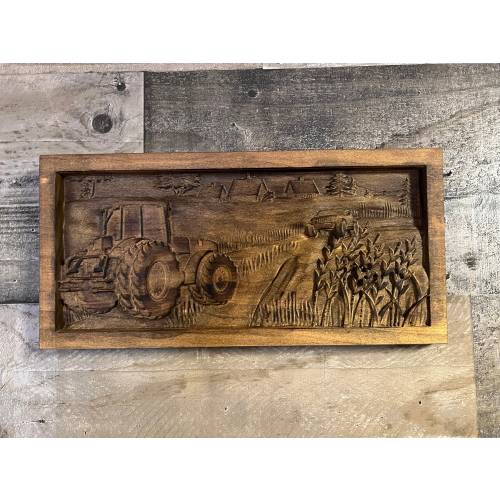 Rustic Farm Farmer Tractor 3d engraved custom made 100% made in America fast shipping. Black walnut stain 7.5x15” in size