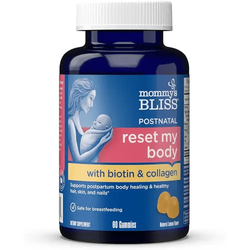 Mommy's Bliss Postnatal Support Reset My Body Gummies with Biotin & Collagen, Supports Postpartum Energy, Healing & Joint Health + Hair, Skin & Nails Health, Gluten Free, 60 Gummies (30 Servings)