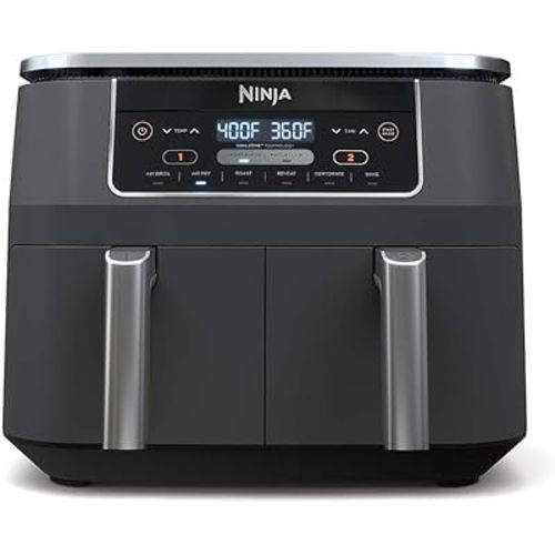 Ninja DZ201 Foodi 8 Quart 6-in-1 DualZone 2-Basket Air Fryer with 2 Independent Frying Baskets, Match Cook & Smart Finish to Roast, Broil, Dehydrate & More for Quick, Easy Meals, Grey
