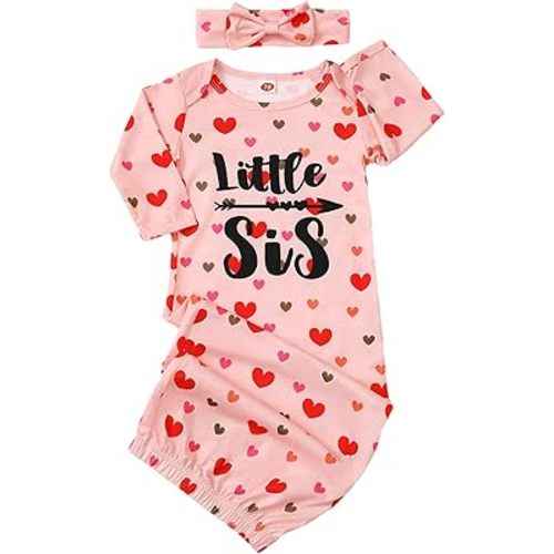 AMAWMW Newborn Baby Girl Little Sister Sleeper Gown Stripe Long Sleeve Nightgown Pajamas Gifts Stuff Essential Outfit