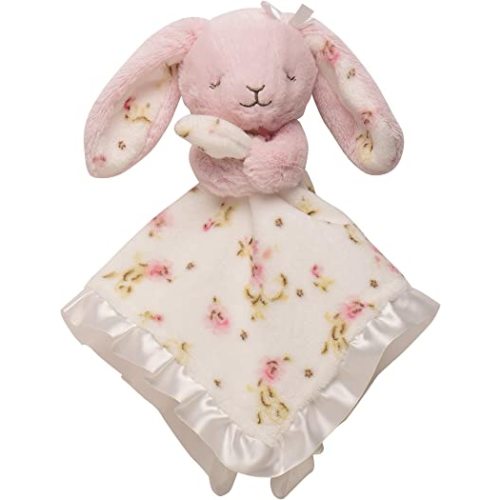 Little Me Plush Rattle Baby Snuggle Blanket with Embroidery and Satin, Bunny (15 inch)