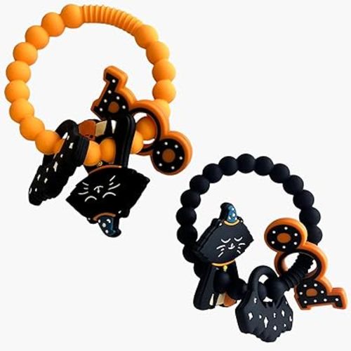 2Pack Halloween Teethers Baby, Infants Halloween Teething Toys for Baby Soft Silicone Relief of Gum Chewing Toys, Halloween Spooky Teether for Baby Infants for 0-6 6-12 Months and Above