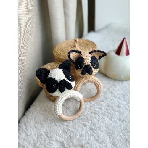 Crochet Rattle, Cute Bulldog Rattle, French Bulldog Toy,  Baby Shower Gift, Christening Gift, New Baby Gift, New Mom Gift, dog rattle