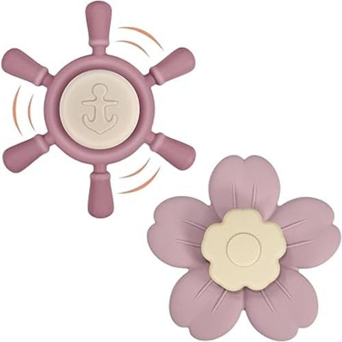 Suction Cup Spinner Toys | Baby Bath Toys for Kids Ages 1-3 | Suction Toys, Baby Toys, Sensory Toys for Car Travel, Table, Highchair, Window, Bathtub (Power Rose+Dusty Lilac)