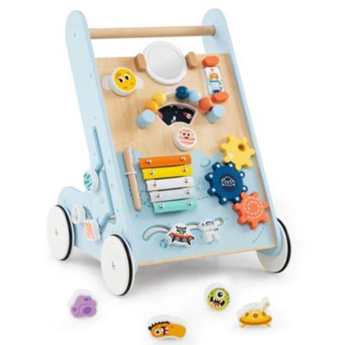 Infans Wooden Baby Walker Push and Pull Learning Activity Center with Wheels Push Toy