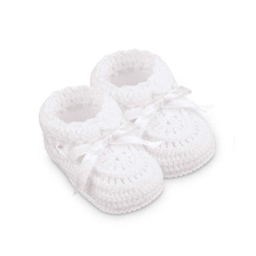 Knit Crochet Bootie with White Ribbon