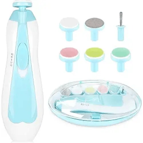 Electric Nail File Drill for Baby No Sharp Claws Hurt, 6 in 1 Safety Cutter Trimmer Clipper for Toes and Fingers (Blue)