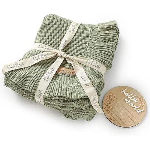 OWL NEST Baby Blanket - 100% Cotton Knit Blanket - Receiving Swaddle Blanket - Cotton Warm Cozy Unisex Cuddle Stroller Swaddling Crib Blanket for Newborns, Infants Toddler, Spanish Blanket (Green)