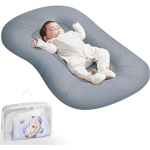 Baby Lounger - Baby Lounger for Newborn, Infant Lounger for Home and Travel, Soft Cotton, Newborn Babies Essentials Gifts, GrayishBlue