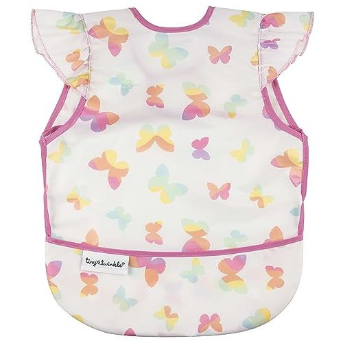 Tiny Twinkle Mess Proof Baby Bib - Waterproof & Lightweight Baby-Led Weaning Apron | 100% Recycled Polyester, Easy Clean & Machine Washable (Butterflies, Small 6-24 Months)