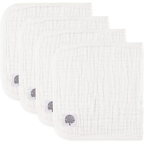 Parker Baby Co. Muslin Baby Burp Cloths, 100% Cotton Burping Clothes, Newborn Essential, Must-Have Baby Registry, Modern and Trendy Colors, 20x11 Unisex Large, Pack of 4 - White