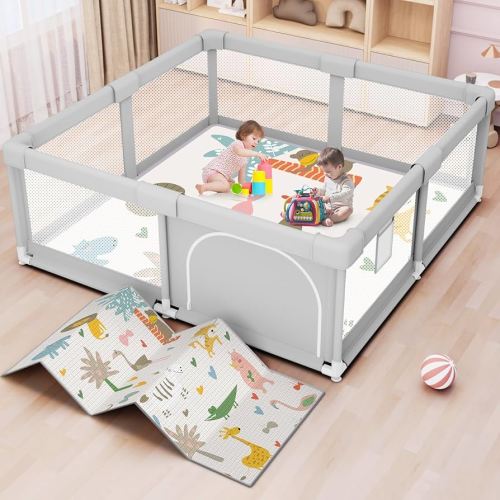 Baby Playpen with Mat 50x50 Inch, Play Pen for Babies and Toddlers with Gate, Baby Fence Sturdy Safety Playpen, Indoor & Outdoor Kids Activity Center