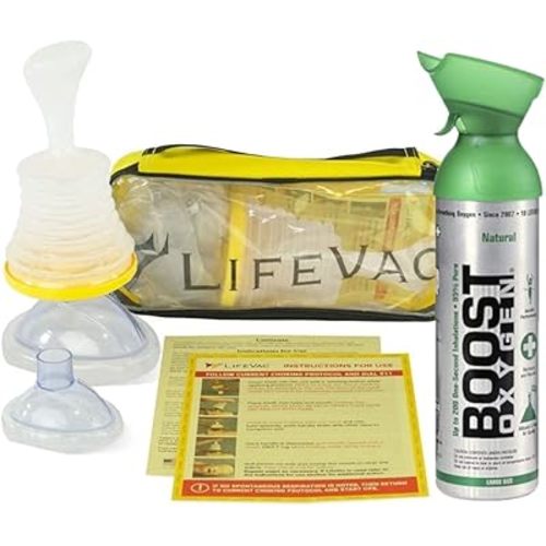 LifeVac Yellow Travel Kit Choking Rescue Device, Portable Suction Airway First Aid Kit with Boost Oxygen 95% Pure Pocket Sized Oxygen for Endurance, Performance, and Recovery (10 Liter, 1 Pack)