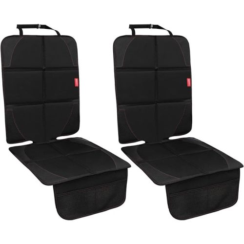 Car Seat Protector, 2 Pack Carseat Protector with Thickest Padding, Baby/Pets for Child Car Seat-Mesh Pockets-Waterproof-Universal Size(Black) - 2Pcs
