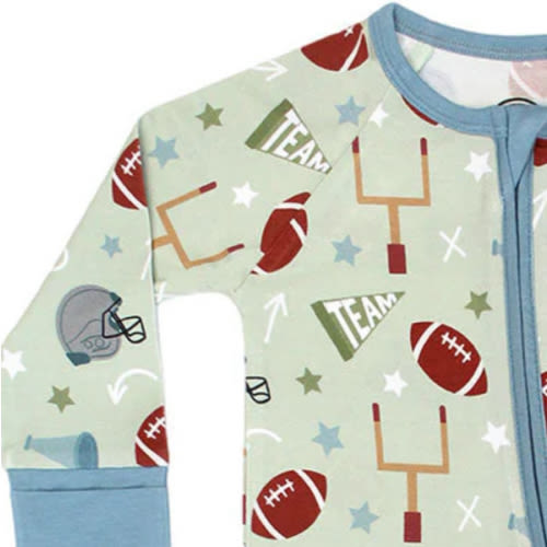 Game Day Green Football Bamboo Convertible Baby Pajamas – Emerson and Friends