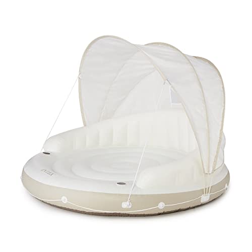 INTEX 58292EP Canopy Island Inflatable Pool Float: Comfortable Lounge Surface – Built-in Cup Holders – Detachable Sunshade – 440lb Max Weight Capacity – 78.5" x 59"