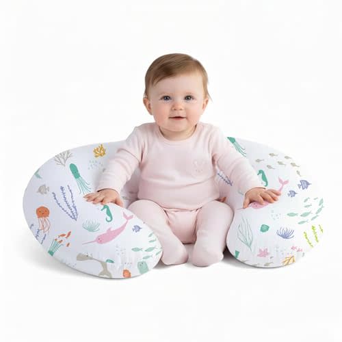 Little Grape Land Nursing Pillow for Breastfeeding, Ergonomic Feeding Pillow with Removable Cover, Baby Feeding Pillow with Hidden Zipper Guard and Supportive Breathable Filling, Ocean, Original