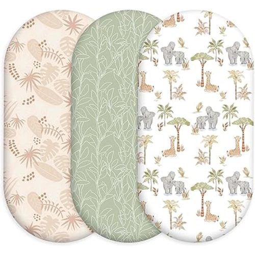 Baby Bassinet Sheets for Boys & Girls, 3 Pack 32" x 16" Fitted Bassinet Mattress Sheets, Compatible with Halo Bassinet Swivel Sleeper, Oval Hourglass Rectangle Mattress, Brown Elephant