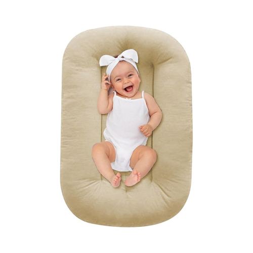 Lucakuins Baby Lounger 0-18 Months, Baby Lounger for Newborn, Soft Organic Cotton Breathable Lounger for Infants (Apricot Baby Lounger)