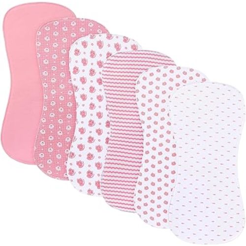 6 Pack Cotton Baby Burp Cloths Extra Absorbent Soft for Baby Boys and Girls (Pink-fxm)