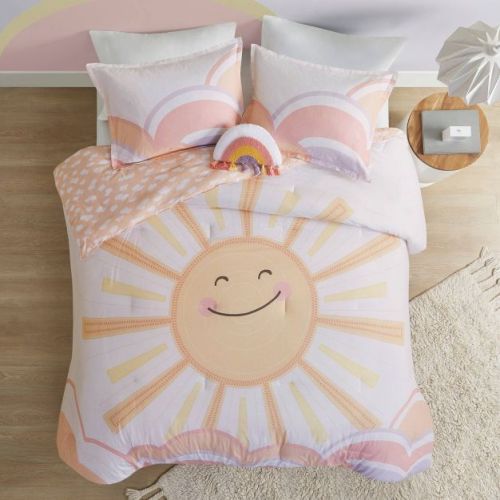 Twin Mandy Sunshine Printed Reversible Kids' Comforter Set Yellow/Coral - Urban Habitat: Hypoallergenic, OEKO-TEX Certified