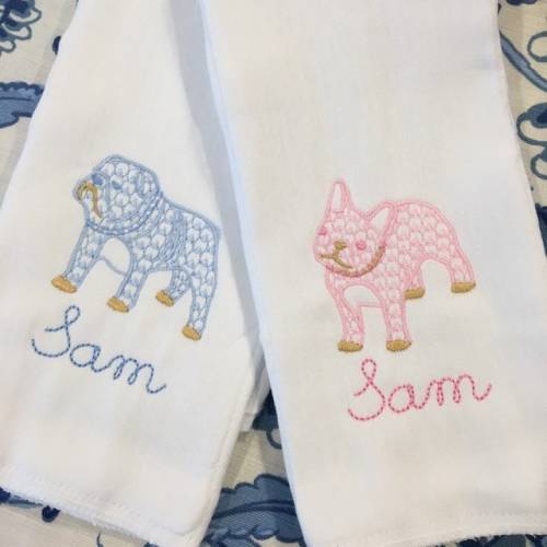 Monogrammed Bulldog French English Dog Burp Cloth Embroidered