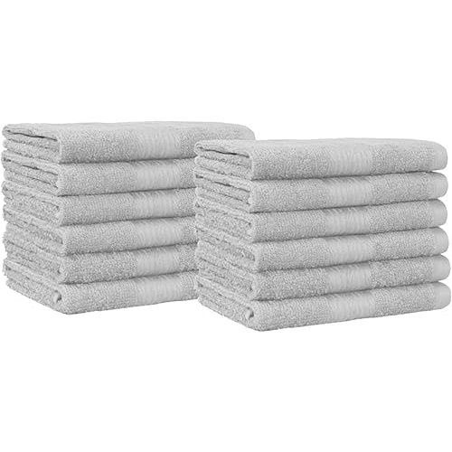 Amazon Basics Cotton Washcloths for Face, Soft, Absorbent, 12-Pack, Gray, 12 Inch x 12 Inch