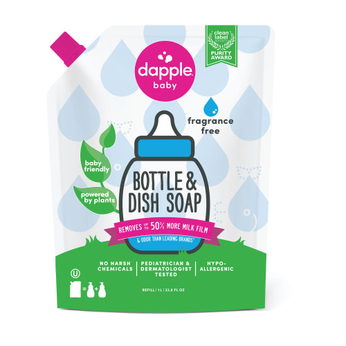 Dapple Baby Bottle and Dish Soap Refill, Fragrance Free, 34 fl oz