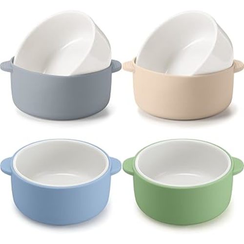 Domensi 4 Sets Kids Porcelain Bowls with Removable Silicone Sleeve 2-in-1 Porcelain Toddler Bowls Microwave Dishwasher Safe Cereal Snack Soup Dishes for Baby Children Feeding Supplies (Morandi Colors)