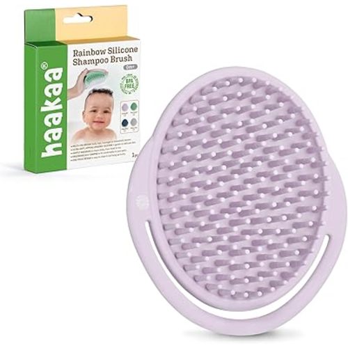 haakaa Silicone Shampoo Brush - Cradle Cap Brush Comb - Baby Hair Scrubber - Scalp Massager for Newborns & Toddlers - 1pk-Lavender