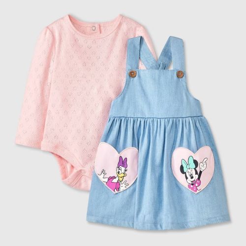 Baby Girls' 2pc Disney Minnie Mouse & Daisy Duck Long Sleeve Bodysuit And Dress Set - Blue Newborn