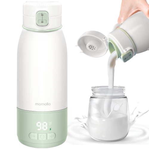 Portable Milk Warmer for Travel, 17 oz Capacity, 3 Min Fast Heating & Long Battery Life, Baby Bottle Warmer for Breast Milk and Water On-The-Go, Pasteurization Mode, Meets Full Day Feeding Needs