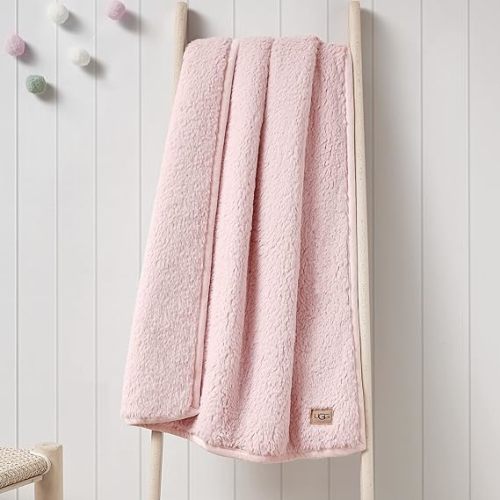 UGG 25110 Blakely Baby Blanket Comfy Cozy Machine Washable Luxury Throw Blankets for Newborn Babies Plush Sherpa Blankie Soft Gentle on Skin, 41 x 31-Inch, Pink Shell