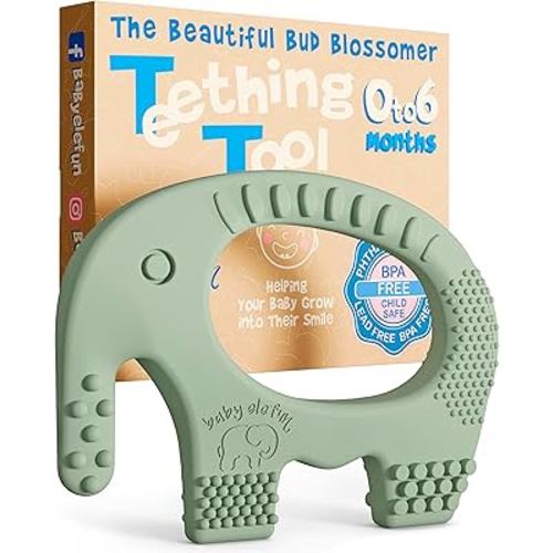 Teething Toys for Babies Age 0 to 6 Months - Baby Elefun 5X Pain Relief Smart Teether - Zero Developmental Delay Silicone Baby Teething Toy Ring - Cute Infant Shower Gift Chew Toy for Babies