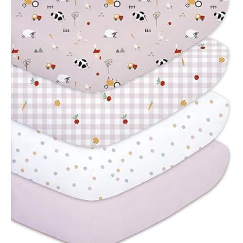 Plushii 4 Pack Fitted Crib Sheets for Baby Girls, 28"x 52" Extra Soft Microfiber Crib Sheet Set for Standard Crib & Toddler Mattress Pad,Pink Sheep