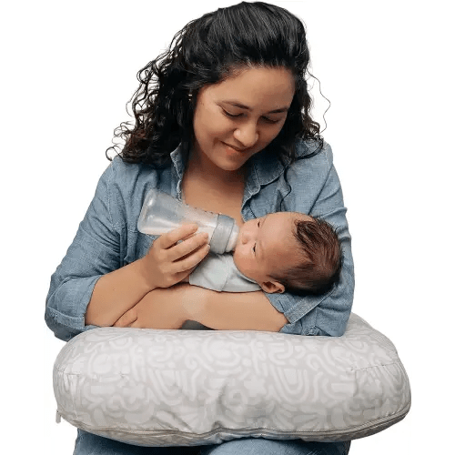 Boppy Nursing Pillow - Ergonomic Bottle & Breastfeeding Pillow with High, Firm, Large Area, Water-Repellent Cushion with Washable Cover; Baby Safety Alliance Verified - Cream Retro Squiggles
