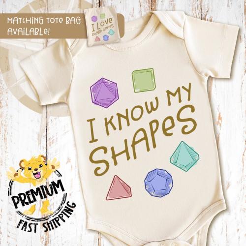 I Know My Shapes Onesie® - Die Shapes Gaming 20-Sided Toddler Shirt - DnD Baby Shirt - Dungeon Master Gamer Character Outfit - 1563