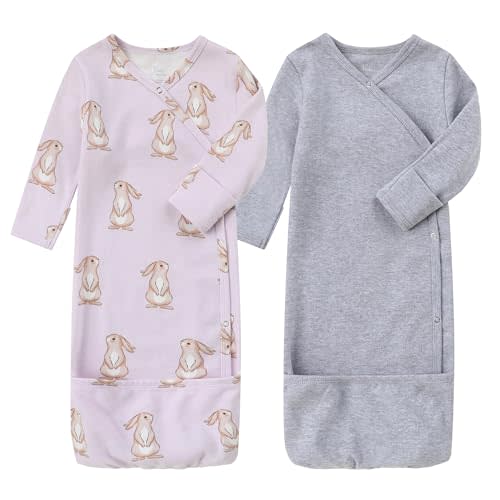 O2 BABY 100% Organic Cotton Kimono Gown with Mittens & Fold-Over Pouch