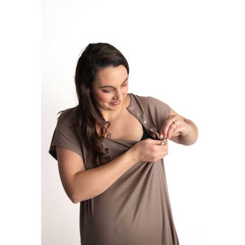 Three Little Tots Ribbed Cocoa Brown Labor and Delivery Nursing Hospital Gown- Pajamas & Breastfeeding