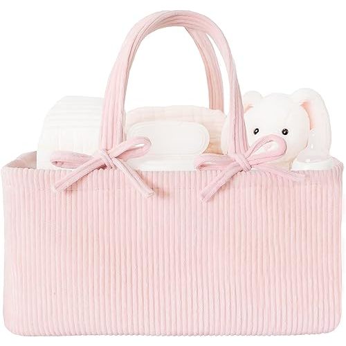 MAPES Canadian Diaper Caddy Organizer - Large Diaper Caddy Basket, Portable Storage for Diapers, Wipes and Baby Stuff, Nursery Organizer Tote Bag, Best Gift for Baby Shower – Light Pink