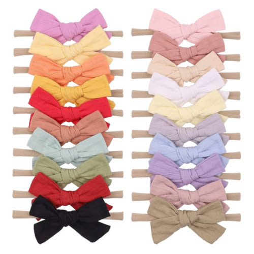 20pcs Baby Girls Cotton Hair Bows Headbands Nylon Hair Bands Elastic Hair Accessories for Newborn Kids Infants Toddlers