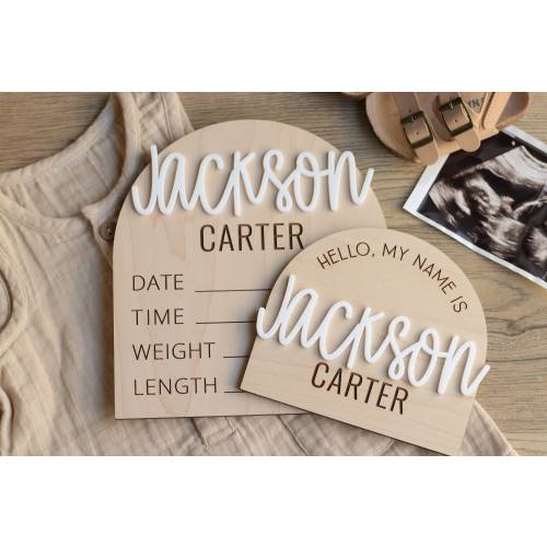 Personalized 'Hello, My Name Is' Sign and Birth Stat Sign Newborn Bundle | Hospital Birth Announcement Sign | Name Announcement Sign