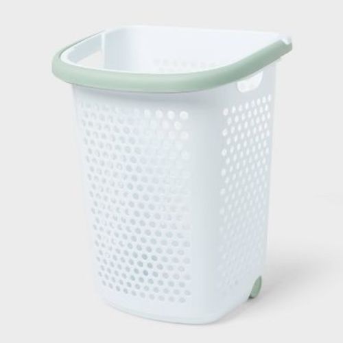 BR Rolling Hamper White with Daydream Green Handles - Brightroom™