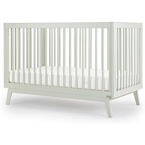 dadada Baby Soho 3-in-1 Convertible Wooden Crib to Toddler Bed - Made in Italy, GREENGUARD Gold Certified, Baby-Safe Finish, Sustainable Beech Wood, Modern Design, 3 Adjustable Heights (Sage)