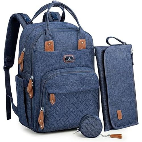 Dikaslon Diaper Bag Backpack with Portable Changing Pad, Pacifier Case and Stroller Straps, Large Unisex Baby Bags for Boys Girls, Multipurpose Travel Back Pack Moms Dads, Peacock blue